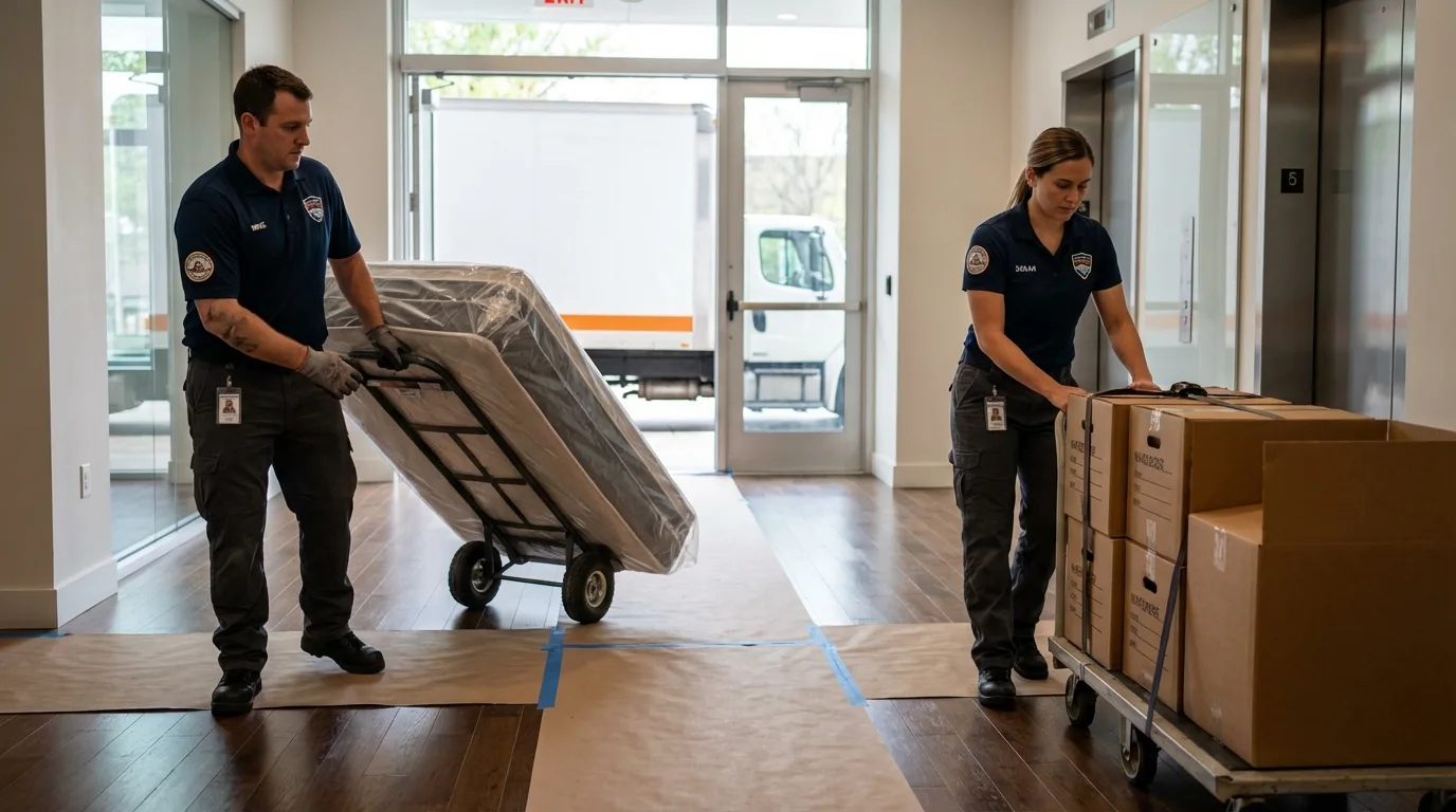 Professional apartment movers loading elevator in Oaklyn, NJ