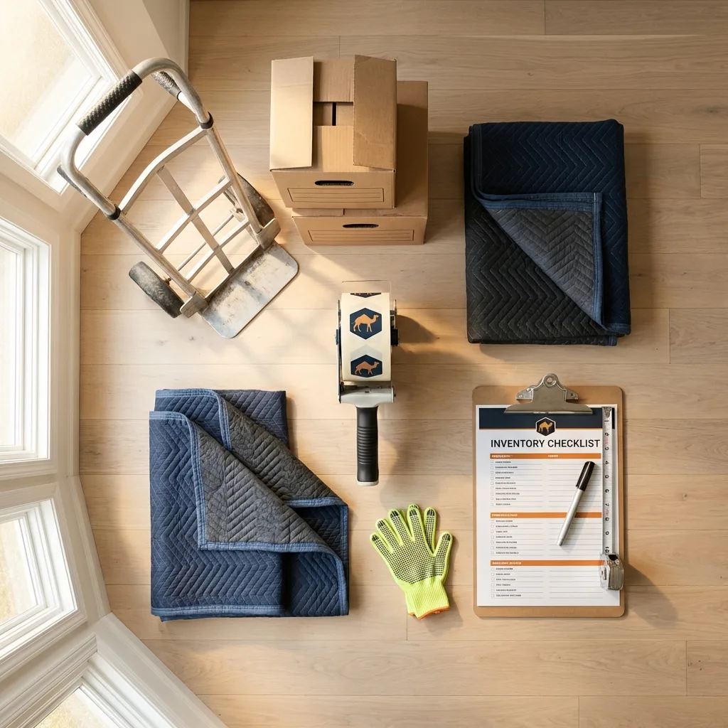 Professional moving supplies and packing materials layout for Oaklyn residential relocations